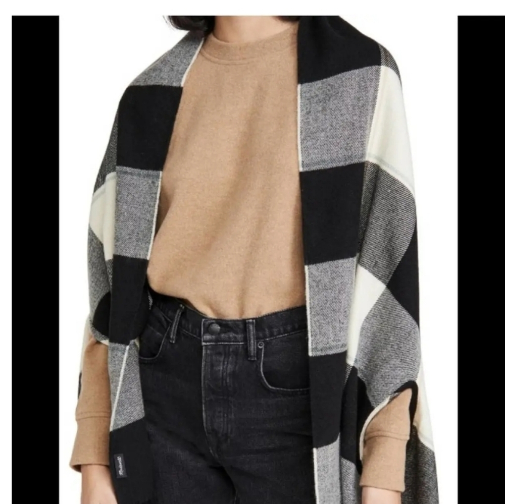 J.Crew Plaid Cape Wrap Scarf in Black Ivory in One Size Fits All.